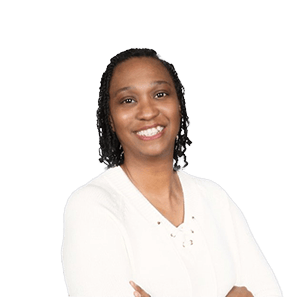 Portrait of Sophia Jones, a smiling real estate investor, standing confidently in front of a home, representing her success using NoteSchool’s investing strategies.